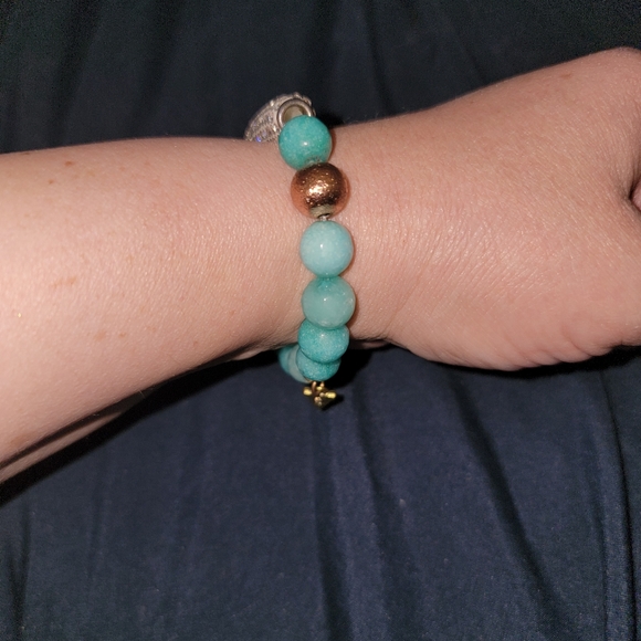 Ermish - Shiny Moon Stone Strechy Bracelet - Turq - Picture 4 of 5